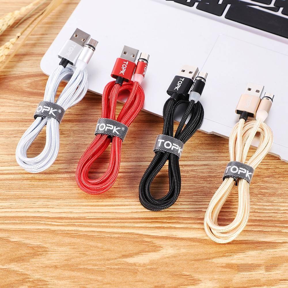 AM23 1M LED Magnetic Cable & Micro USB Cable & USB Type C Cable Nylon Braided Type-C Magnet Charger Cable for iPhone Xs Max