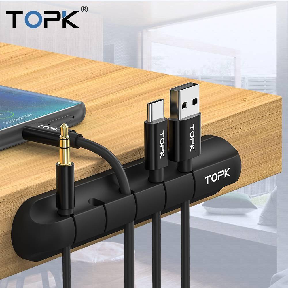 TOPK Silicone USB Cable Winder Desktop Cable Tidy Management Multipurpose Clips Cables Holder for Mouse Headphone Wire