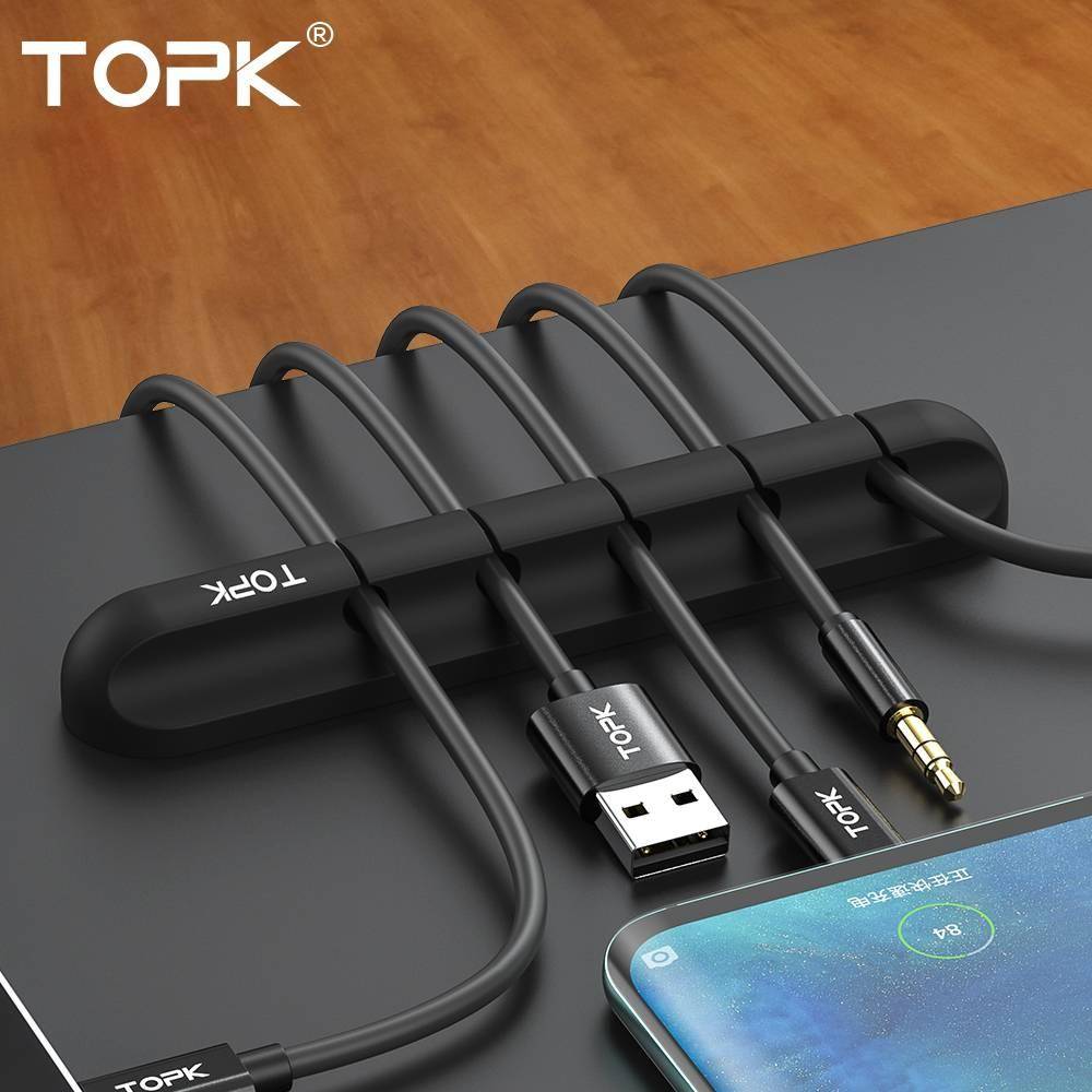 TOPK Cable Organizer Silicone USB Cable Winder Desktop Tidy Management Clips Cable Holder for Mouse Headphone Wire