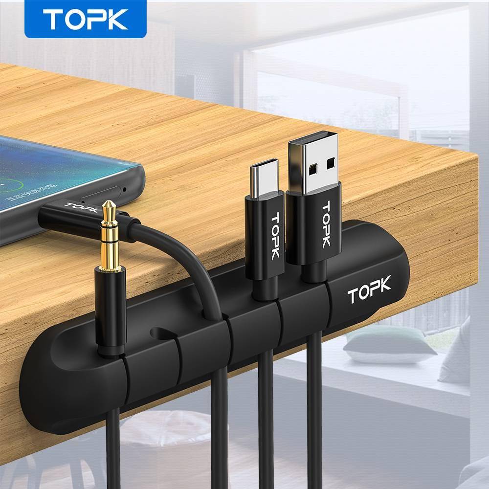 TOPK Cable Organizer Silicone USB Cable Winder Desktop Tidy Management Clips Cable Holder for Mouse Headphone Wire