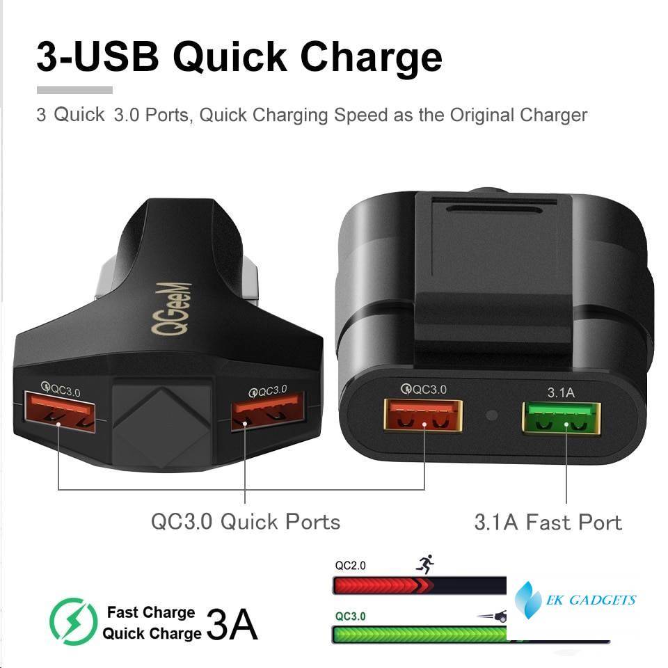 4 USB Car Charger for iPhone Quick Charge 3.0 Car Portable Charger Hammer Front Back QC3.0 Phone Charging Fast Car Charger