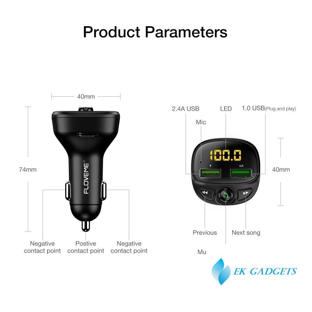 3.4A Fast Car Charger Fm Transmitter Bluetooth Dual USB Mobile Car Phone Charger Fast Charging MP3 TF Card Music Car Kit